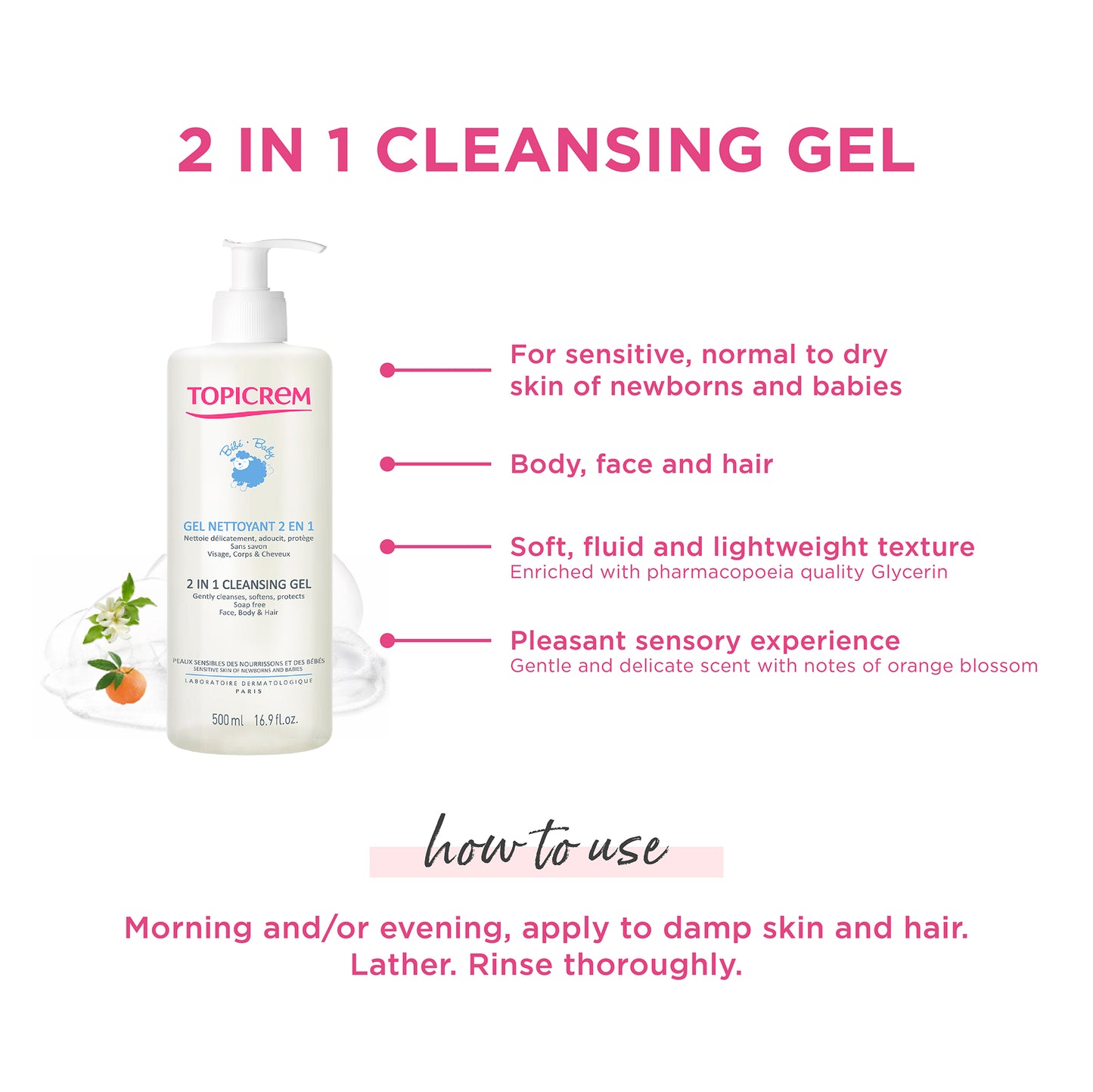 Topicrem Baby 2 in 1 Cleansing Gel 500ml
