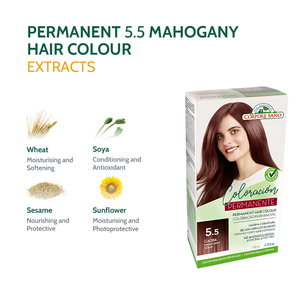 Corpore Sano Permanent Hair Colour 5.5 - Mahogany 140ml (Exp. Feb 2026)